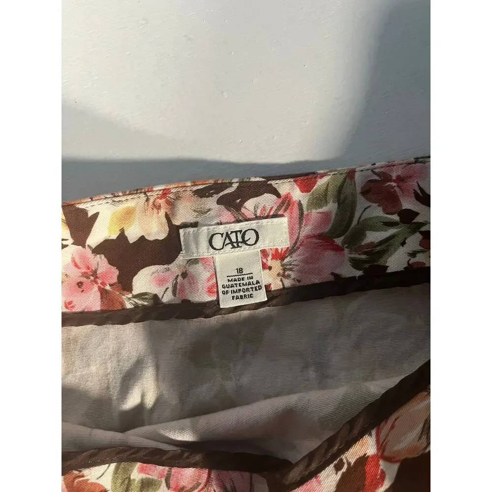 Cato Floral Mini Skirt Brown Pink Ruffle Hem Cotton Blend Size 18 Fairy Cottage